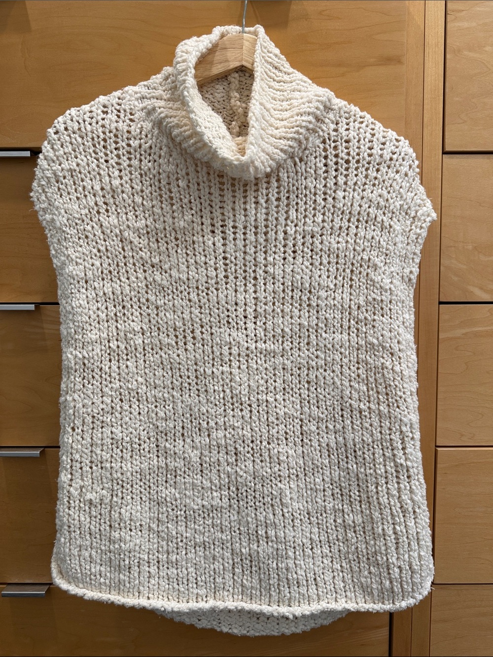 Eileen Fisher Cream Cowl-Neck Knit Sleeveless Sweater